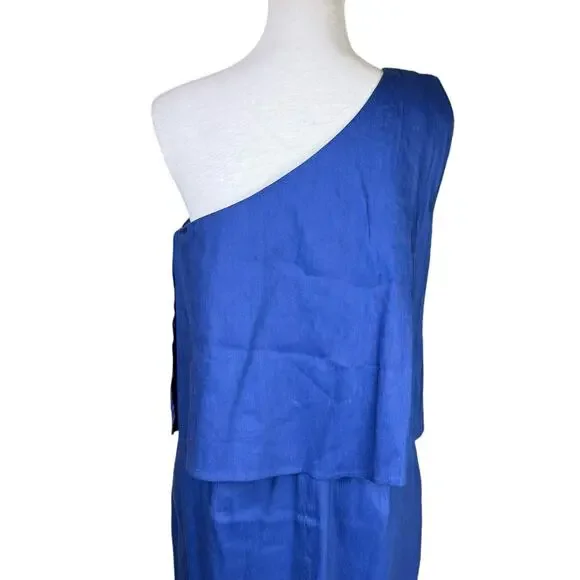 Antonio Melani NWT Dark Blue Linen Blend One Shoulder Overlay Sheath Dress - Picture 5 of 10